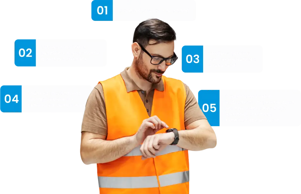 PickClick | Tecnologia vestível para logística que transforma o picking e eleva a eficiência | Fluxo | 01- O operador veste o armband | 02- Visualiza na tela o produto e a quantidade a serem coletados | 03- Realiza o picking com as mãos livres e foco total | 04- Todos os movimentos são registrados no sistema em tempo real | 05- O dashboard exibe indicadores de performance por operador, setor e CD, apoiando decisões e melhorias contínuas